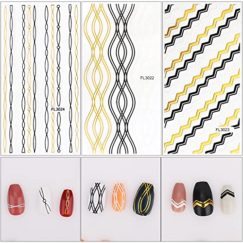 Nagelsticker Linienmuster, Nail Art Stickers, 12 Blatt Gold Nail Art Sticker, 3D Design Nagel Stickers, Selbstklebende… – Bild 8