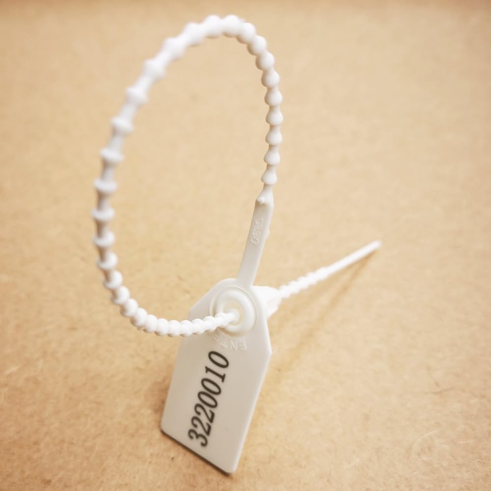 Plastikowe etykiety zabezpieczające, numerowane, odporne na manipulacje, samoblokujące się zamki błyskawiczne, długość 25 cm, białe (500 sztuk)
