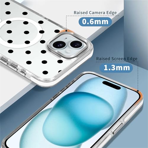 Coque iPhone 15 Plus design mignon à pois noirs, cadeau idéal pour filles