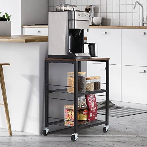 Side Table Living Room End Table With Wheels Industrial Nightstand 3 Tier Bedside Tables With Storage Shelves Mobile Side End Table For Small Space Wood Square Tables For Bedroom Farmhouse Brown #TOP3