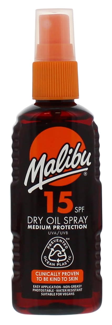 Malibu Sun SPF 15 Non-Greasy Dry Oil Spray for Tanning, Tan Enhancing & Moisturising Body Oil Mist, Water Resistant, 100ml