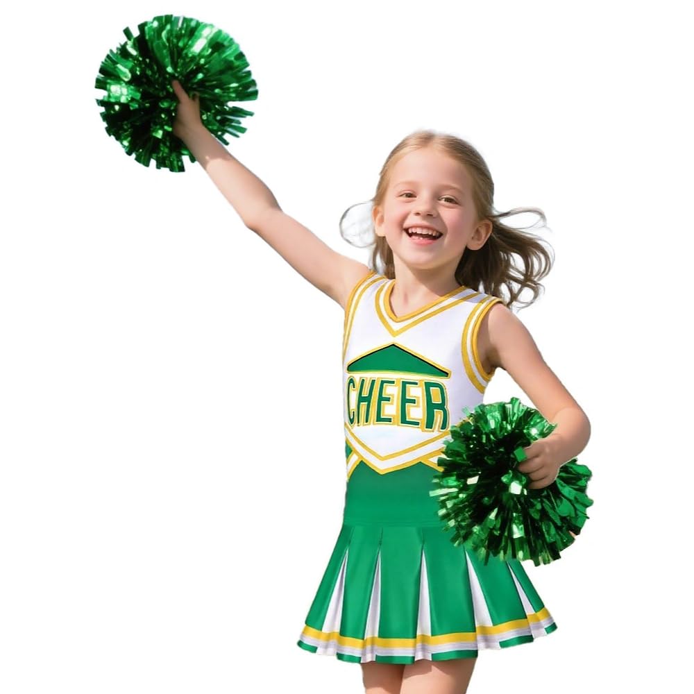 Sersllta Cheerleader Costume for Girls Cheerleading Outfit with Pom Poms Halloween Dress Up Party
