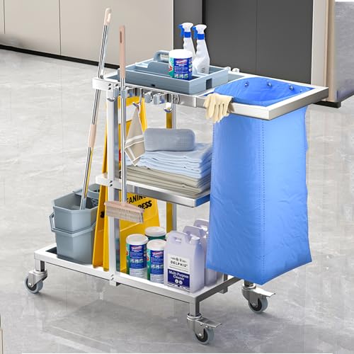 Hausmeisterwagen Reinigungswagen auf Rädern 3 Ebenen Große Kapazität Putzwagen Haushaltswagen mit 4 Rollen – Bild 3