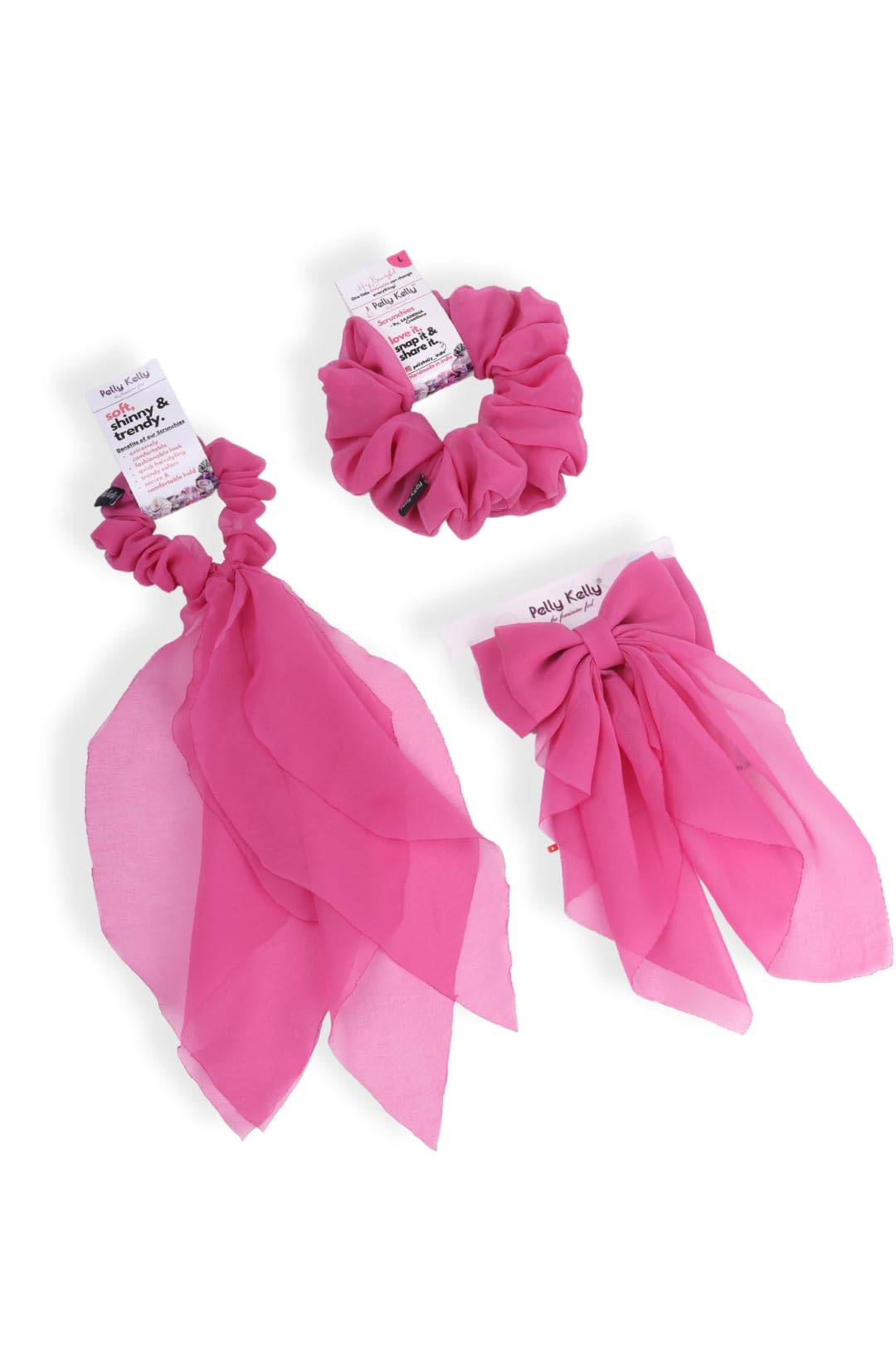 Pelly Kelly Scrunchie Combo For Women Girls,Scrunchy Bow Clip Long Tail Hair Bands, Rubber Band, Accessories ties, Best Gift for Sister, Mother, Girlfriend, Multicolor, Pack of 3