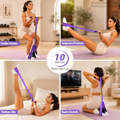 Image of Multifunctional Durable Pedal Resistance Band with Handle, Upgraded Elastic Exercise Bands for Home Gym, Anti-Snap Sit Up Equipment & Ab Trainer for Core /Arms /Legs /Glutes Workout for Women
