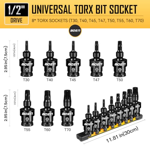 BOEN 8-Pieces Universal Torx Bit Driver Impact Socket - image 2