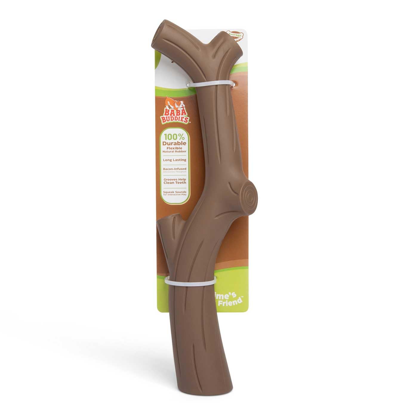 Baba Buddies Natural Rubber Durable Dog Toys for Large Medium Dogs Brown Bacon Flavored Curved Branch Shape Tough