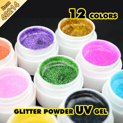 HotEnergy glitter powder UV gel for UV Nail Art Tips Extension Professional Nail Art UV Gel 12/18/24/30 Pot (12 colors)