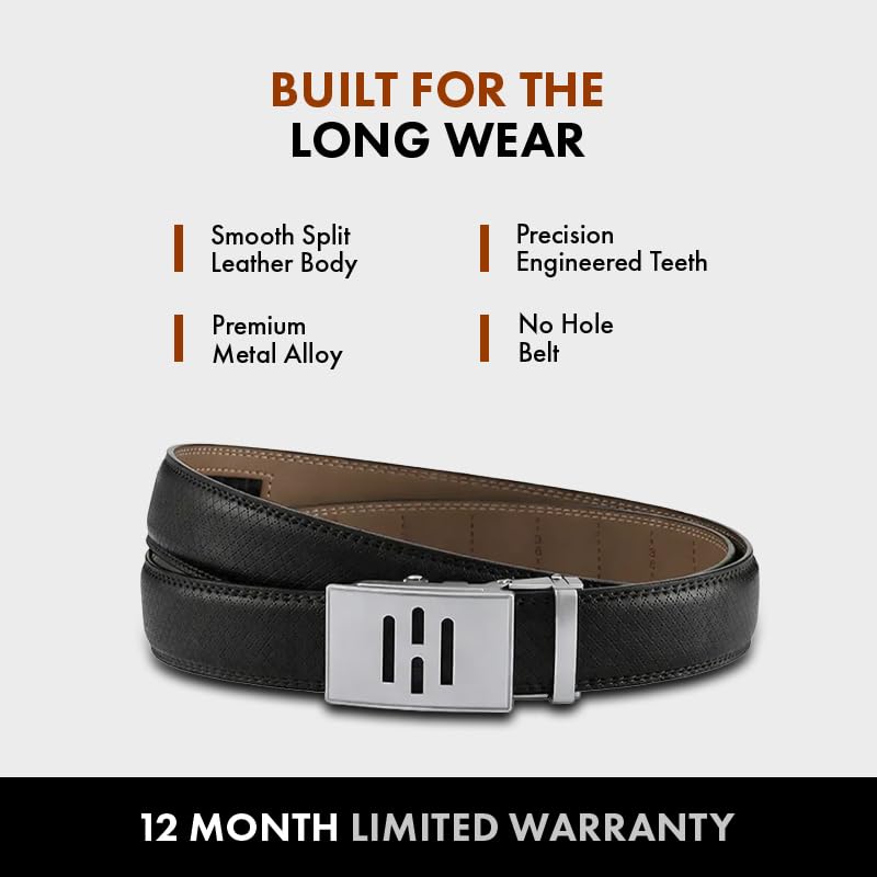 Image of HALDEN THEO Belt For Men Leather Original (Adjustable Fits Up to 44 Inch Waist) Ratchet Straps, Unique Magnetic Auto-lock Buckle Adjustable Belt For Men