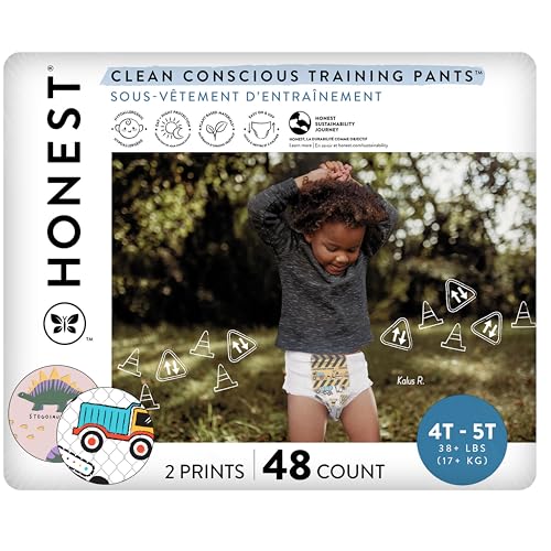 The Honest Company Clean Conscious Training Pants for Sensitive Skin Hypoallergenic Fragrance-Free Rompin & Stompin Diggin It Size 4T/5T (38 lbs) 48 Count