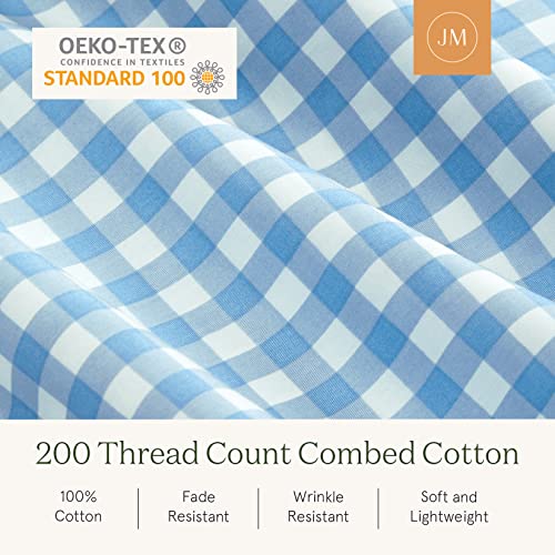 La Jolie Muse Queen Sheet Set, 100% Combed Cotton Sheets, Extra Soft, Breathable Sheets For Queen Size Bed With 15" Deep Pocket, Easy Fit, 4 Pcs Checkered Bed Sheets (Queen, Blue Gingham) #TOP3