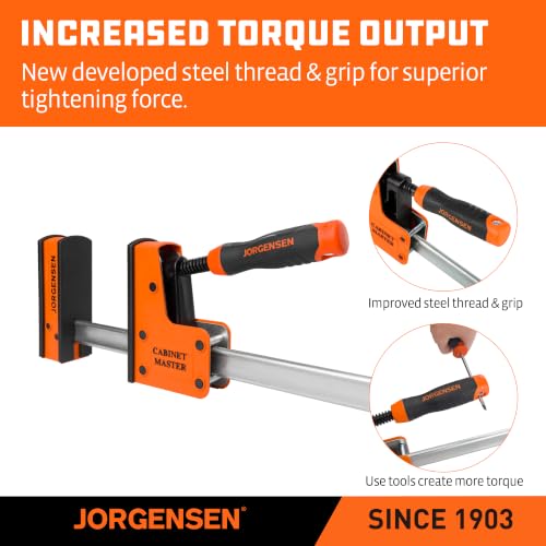 Image of JORGENSEN 60-Inch Parallel Bar Clamps, 2-Pack Cabinet Master Bar Clamps | Heavy-Duty Clamps for Woodworking Glue-Up, 2200 lbs Force, Quick Release, Spreader Function