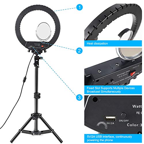LED Ring Light 10" with Tripod Stand & Cell Phone Holder for Live Streaming & YouTube Video, Dimmable Selfie Desk Makeup Ring Light for Photography