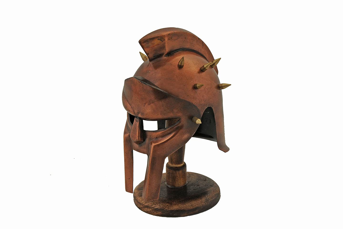 Casco de gladiador decorativo en miniatura con acabado de latón con soporte
