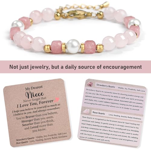Image of Quietsun Trendy Gifts for Her-Positive /Love /Joy Natural Crystal Bracelets for Girls /Teens /Adults-Adjustable /Handmade-Gift Box Packing