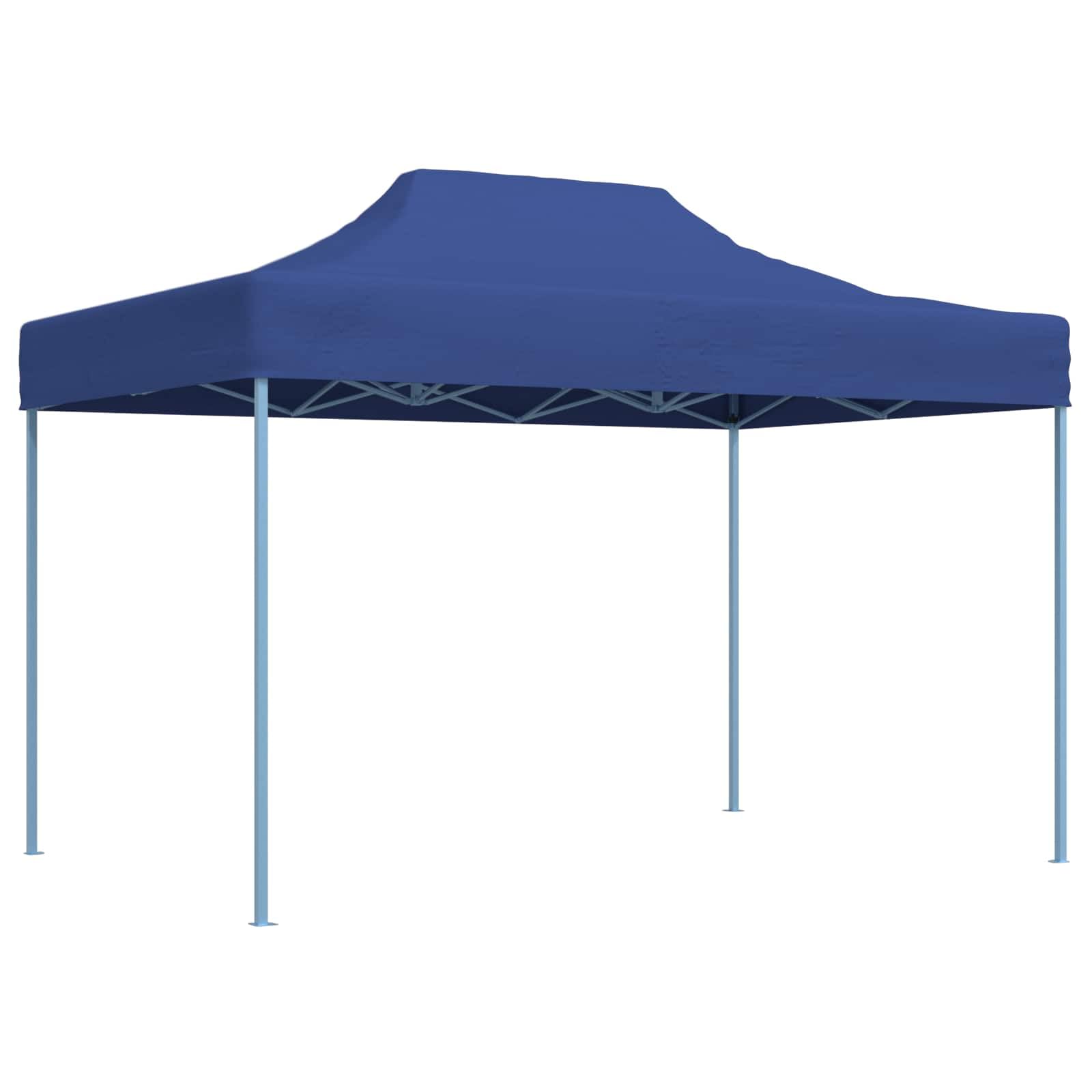 Namiot imprezowy, niebieski, 280 x 410 x 315 cm, tkanina Oxford | Stalowy stelaż malowany proszkowo, 8 śledzi i 4 linki linowe, torba na kółkach