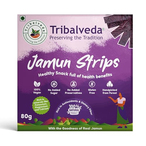 Image of TribalVeda Grand Combo Pack - Jamun Strips-80gm + Jamun Vinegar-250ml + Jamun Seed Powder-250gm + Green Tea-30 Bags, Fresh Fruit Black Plum - Organic and Natural.