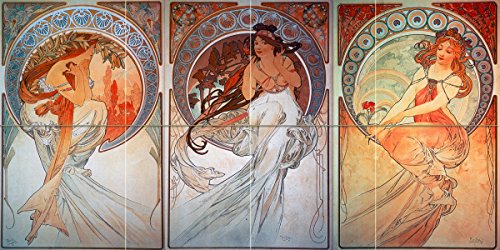 Poster Nude Girl Female Decoration by Alphonse Mucha Tile Mural Kitchen Bathroom Wall Backsplash Behind Stove Range Sink Splashback 4x2 4