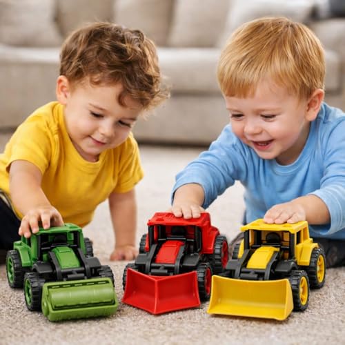 Image of Push & Go Pull Back Truck Toy Set for Kids | Dozer Tractor, Road Roller & Bulldozer | Pull Back Toy Cars | Mini Construction Toy Cars for Boys Age 2-8 Years
