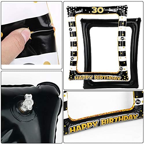 (24Pcs)30th Birthday Party Inflatable Frame and Photo Booth Props for Her Him Forty Birthday Gold and Black Decorations Family Fun Holiday Party Supplies Theme Party Kit