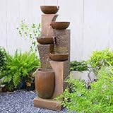 51.4' H Large Water Fountain Outdoor&Indoor, 5-Tiers Cascading Modern Feature Crocks Garden Fountains and Waterfalls with Warm Lights for Porch, Deck, Patio, Home Décor (Brown)