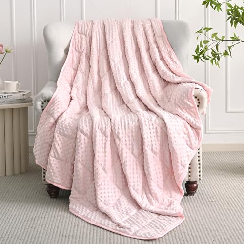 Image of Mr. Sandman Weighted Blanket for Adults, Minky Dots Heavy Blanket for Woman, Man Sleeping /Calm, Soft, Cozy and Cooling Weighted Throw Blankets, Machine Washable, 48 x 72in, 15 lbs, Pink