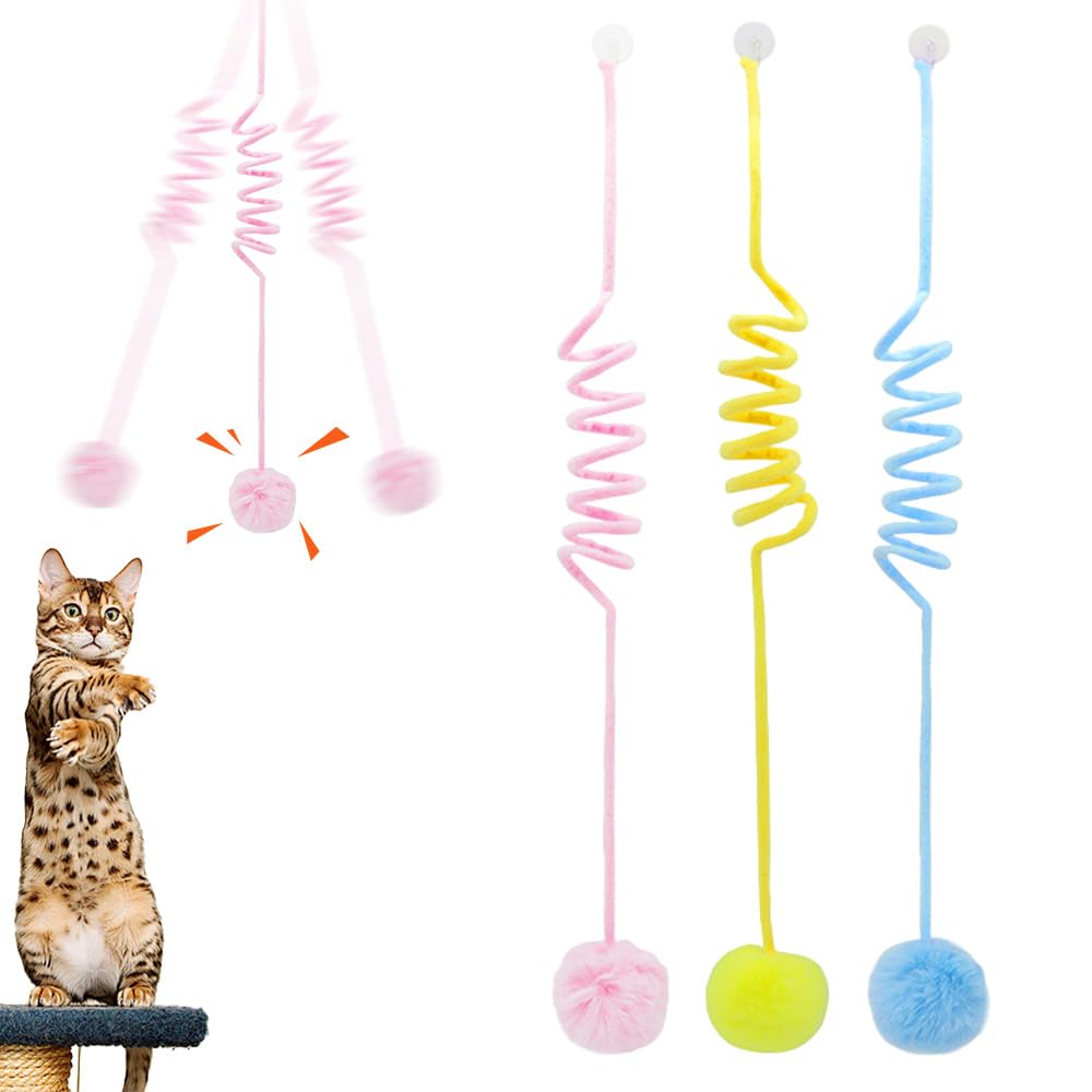 Hanging Plush Cat Toy Ball, 2025 New Hanging Cat Teaser Stick, Interactive Cats Toys, Kitty Spring with Bell, Interactive Pet Toys for Indoor Kitten