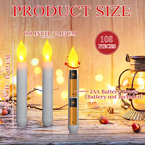 Image of Macarrie 108 Pieces Flameless LED Taper Candles Battery Operated Candles, Flickering Light Electric Handheld Candlesticks, Halloween Christmas Church Party Weddings Decoration(White)