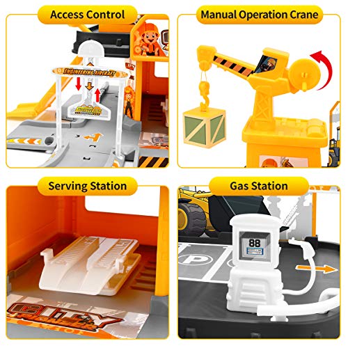 Construction Toys Garage Building Playset - Race Track Elevator Cars, Learning Toy Vehicle Indoor Games Family Assembly Parking Lot, Light & Sounds Gift for Age 3 4 5 6 Years Old Kids Boys Girls