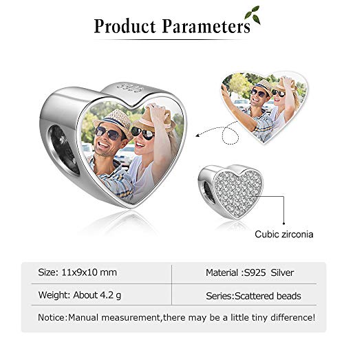 Custom Photo Charm Bead 925 Sterling SilverPersonalized Heart Picture with Loved Dear Charms Beads Fit Women Bracelet Necklace As Mother Daughter Present(Style 4)2