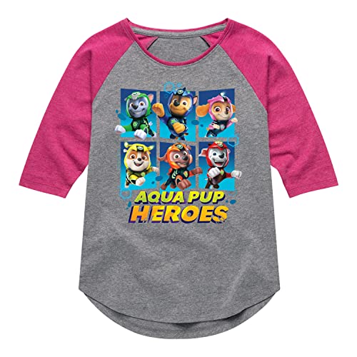 HYBRID APPAREL - Paw Patrol Aqua Pups - Aqua Pup Heroes Grid - Toddler and Youth Girls Raglan Graphic T-Shirt