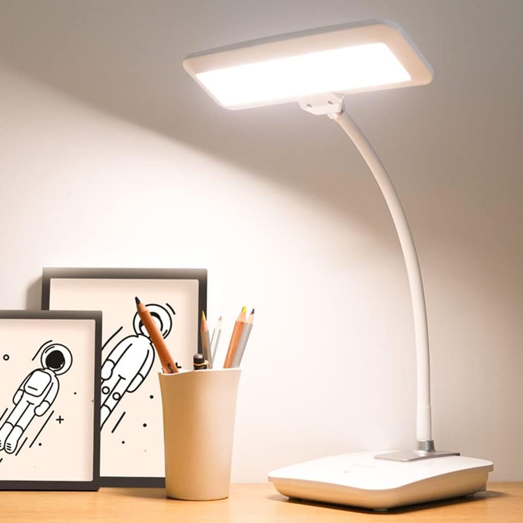 YYDS Desk lamp Abs Eye Protection Desk Lamp Rechargeable Reading Lamp with Memory Function for Bedroom (Size: 34 * 24 * 7.5 cm) Desk Light (Color : White)