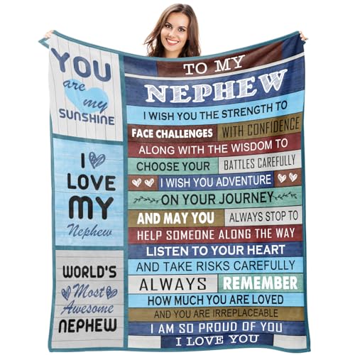 Kazdan Nephew Gifts, Gifts for Nephew Blanket, Nephew Gifts from Auntie, Throw Blanket Gifts for Nephew from Aunt,Nephew Birthday Gifts from Auntie,Anniversary Valentine for Nephew 60"x50"