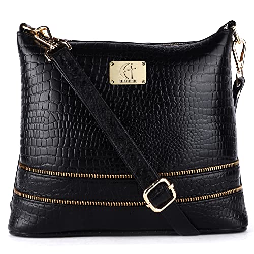 Image of HiLeder Genuine Leather Crossbody Sling Messenger Slim Shoulder Purse Satchel Bag for Women & Girls | Golden Zipper | Medium Size