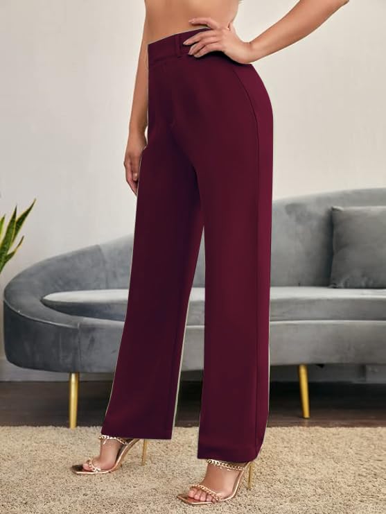 Image of Women's Poly Cotton Trousers Pants Relaxed Fit Boot Cut Ribbed Bell Bottom Trousers for Women
