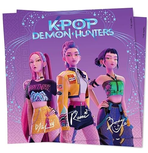 20 servilletas K-pop Demon Hunters de papel de 33 x 33 cm, decoración de fiesta de cumpleaños, mesa, para niños | Ya disponible en tu tienda friki favorita! En mundofriki.es!