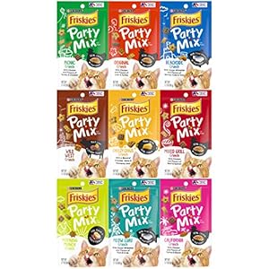 Friskies Party Mix Crunch Variety Pack (9 Flavors) – Wild West, Morning Munch, Mixed Grill, Picnic, Beachside, Cheezy Craze, Original, California Dreamin’, and Meow Luau