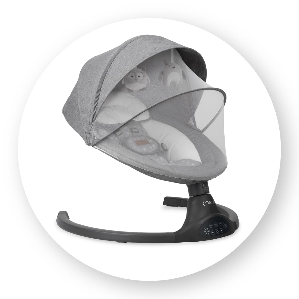 MoMi KENANI Mecedora para Niños hasta 9 kg, Plegable, con Mando a Distancia y Bluetooth, Funciona con Pilas/Electricidad, Arnés 5 Puntos, Visera Solar