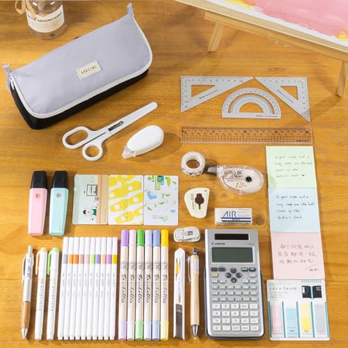Image of iSuperb Pencil Case Large Capacity Pencil Pouch Bilateral Pen Bag Travel Bag Make Up Organizer with Zipper (Grey)