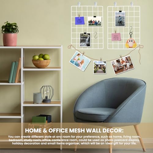 LOYONAL Wire Wall Grid Panel Clips, Metal Wall Grid Panel White, Photo Grid Display, Wire Photo Board, 2 Pcs Metal Wire Notice Board, Memo Board Wire in Office or Room DIY - Image 3