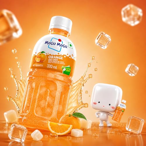 Image of Mogu Mogu Orange Juice with Nata de Coco Jelly 320ml | Refreshing Tropical Thai-Made Sip & Chew Beverage