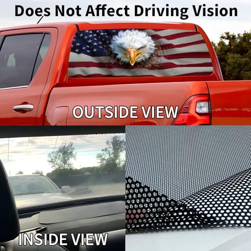 Image of Back Window Decals for Trucks - 65x17.3 in American Flag Window Decal Rear Window Decals for Truck Decor, Creative Truck Rear Window Decal for Personalized Decoration - Eagle-10-S