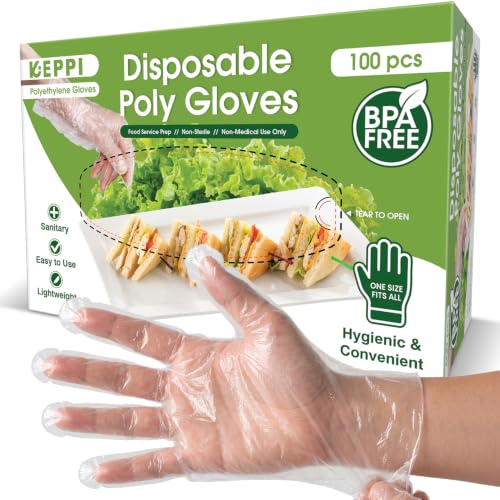 Image of Keppi 100 pcs Disposable Gloves - BPA & Latex Free - Gloves Disposable Latex Free - For Food Handling - Food Safe - For Cooking - Bulk Purchase - Great Fit - Plastic
