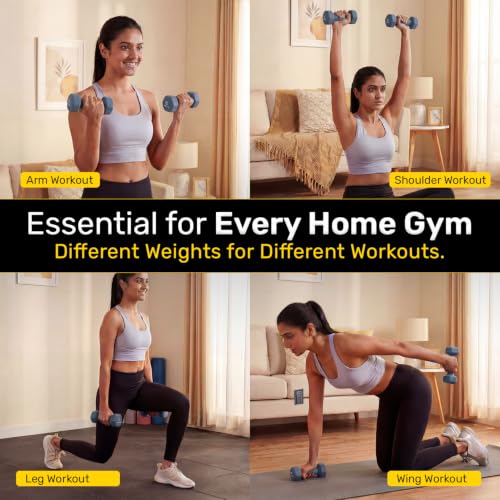 Image of The Cube Club Neoprene Dumbbells Set 2kg x 2 for Women & Men | Anti-Slip Hex Dumbbellsset for home workout| Gym Equipment for Home Workout, Yoga, Pilates& Strength Training - Blue 4kg