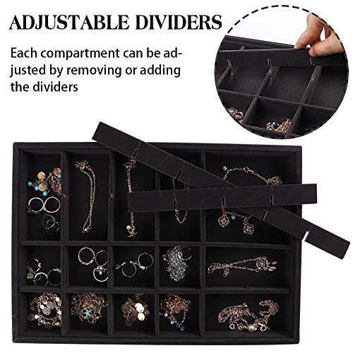Mebbay Stackable Velvet Jewelry Trays Organizer, Jewelry Storage Display Trays All Velvet for Drawer, Earring Necklace Bracelet Ring Organizer, Set of 3 (Black) - Thumbnail 4