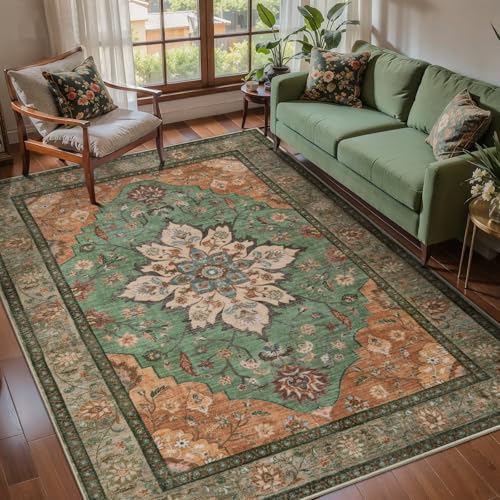 Image of Tangsoo Vintage 4x6 Washable Area Rug for Living Room, Indoor Non Slip Rug