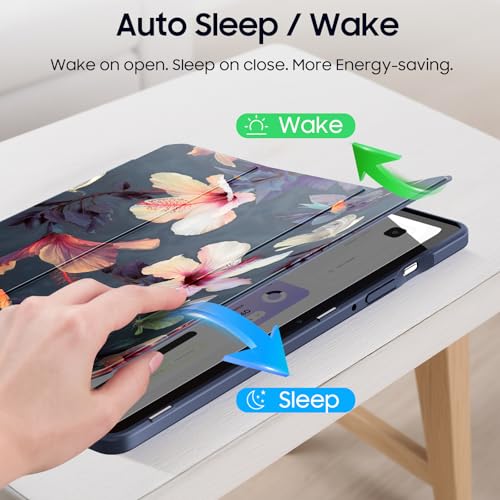 Image of Fintie Hybrid Slim Case for Samsung Galaxy Tab S9 FE 10.9 Inch /Galaxy Tab S9 11 Inch 2023 with S Pen Holder, Shockproof Cover with Clear Transparent Back Shell, Auto Wake /Sleep, Blooming Hibiscus | Tri-Fold Stand, Shockproof TPU Bumper, Auto Wake /Sleep, for Office & Entertainment, Blooming Hibiscus