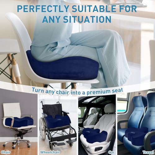 Image of BlissTrends Extra Thick Seat Cushion for Office Chair & Car Seat, Blue | Tailbone & Sciatica Relief, Ergonomic Support, High-Density Memory Foam, Comfort for Extended Sitting