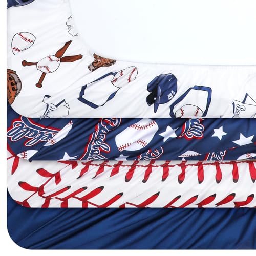 Image of VitalCozy 4 Pcs Baseball Crib Sheet Set Newborn Bedding Nursery Baby Sheets for Girl Boys Baby Gifts for Standard Crib and Toddler Mattresses, 52 x 28 x 8 Inches