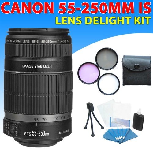 Canon Ef-s 55-250mm F/4-5.6 is Autofocus Lens Kit for Canon EOS Rebel T1i(500d), T2i(550d), T3, T3i(600d) DSLR Cameras
